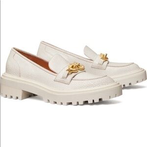Tory Burch Cream Loafers with Gold Accent